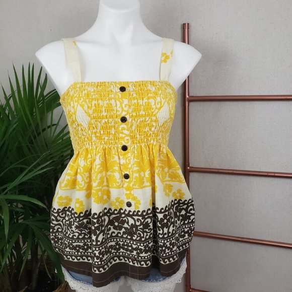 Roxy Smocked Floral Tank Blouse (Large) - Picture 3 of 8